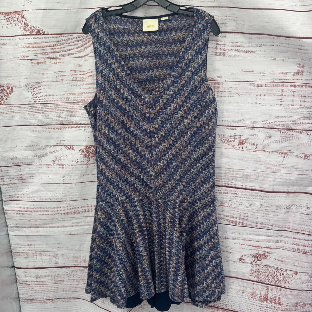Maeve Navy and Taupe Chevron Sleeveless Mini Dress